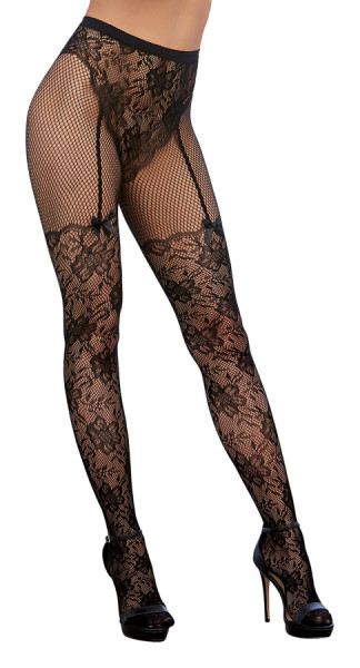 Dreamgirl One Size Black Lace and Fishnet Pantyhose with High-Waisted Lace Panty