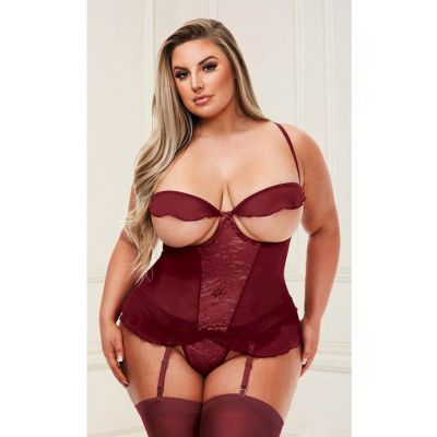 2pc Show Me Bustier And G string Set Wine Os xl