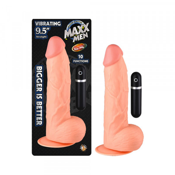 Maxx Men Vibrating 9.5in Straight Dong 10 Fuction Waterproof Flesh