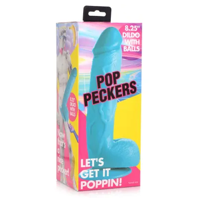 Pop Pecker 8 25 Inch Dildo With Balls Blue