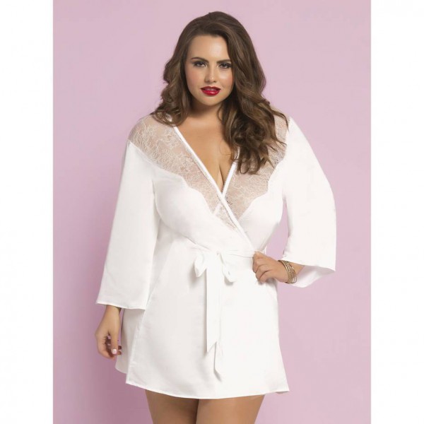 Seven 'til Midnight Plus Size White Satin and Lace Robe