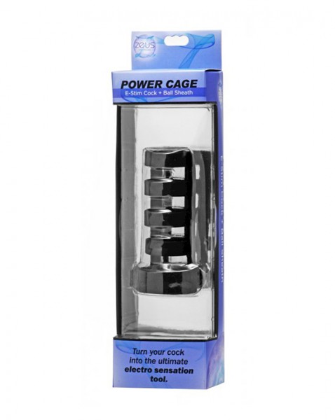 Power Cage Silicone E-stim Cock And Ball Sheath - Black - O/s