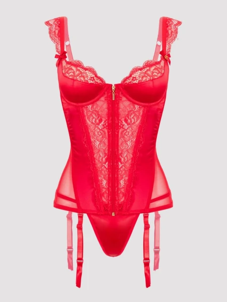 Lovehoney Plus Size Treasure Me Red Push-Up Basque Set