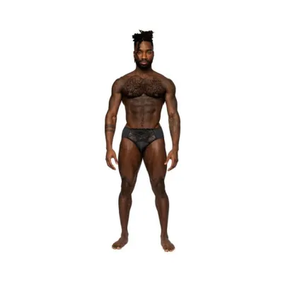 Men s Clothing Male Power Sassy Lace Bikini Solid Pouch Black L