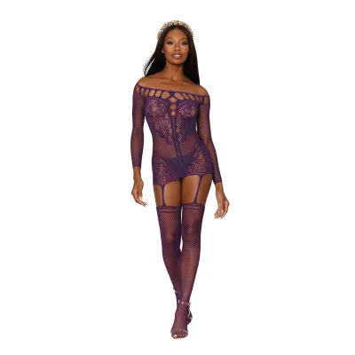 Garter Dress One Size Aubergine