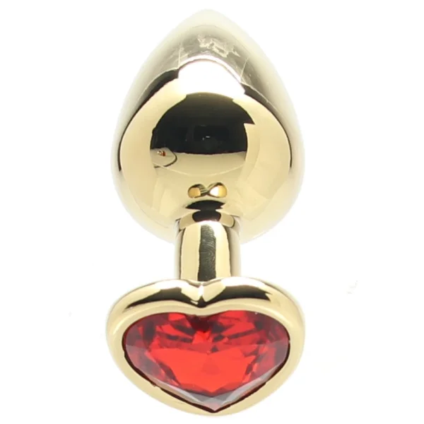 Shots Ouch! Heart Gem Butt Plug Medium - Gold/Ruby Red