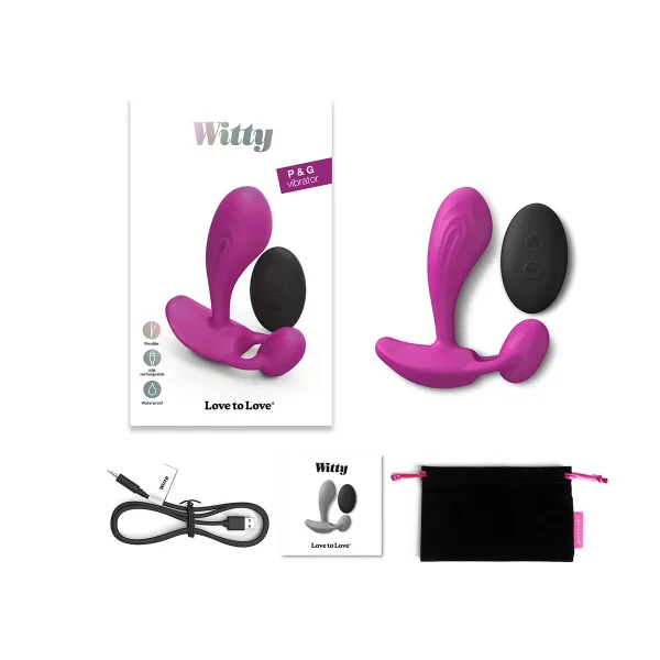 Love To Love Witty Rechargeable Silicone G-Spot / P-Spot Vibrator With Clitoral Stimulator - Midnight Indigo