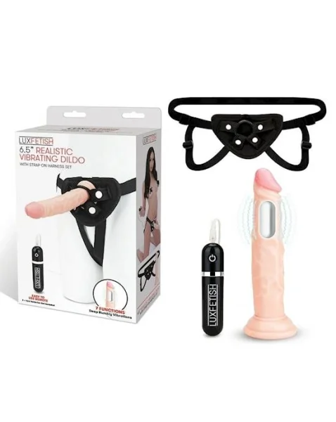 6.5" Realistic Vibrating Dildo And Strap On Harness Set