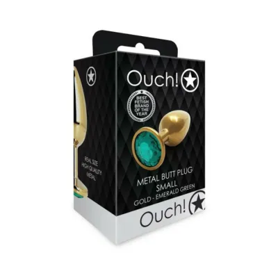Butt Plugs Shots Ouch Round Gem Butt Plug Small Gold emerald Green