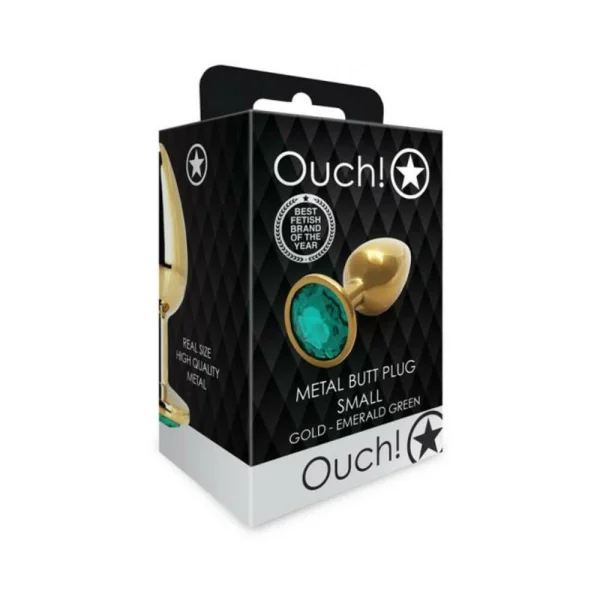 Butt Plugs: Shots Ouch! Round Gem Butt Plug Small Gold/emerald Green