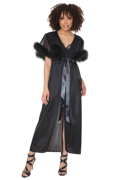 Black Sparkle Stretch Mesh Marabou Robe — image 17 of 22