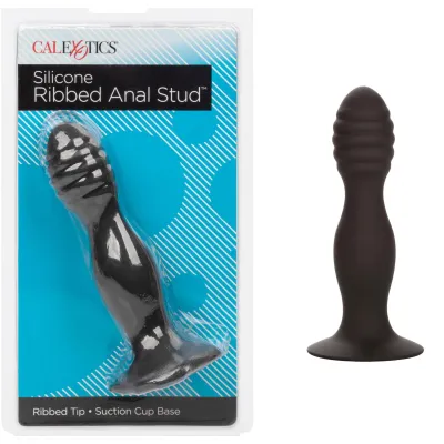 Silicone Ribbed Anal Stud Black