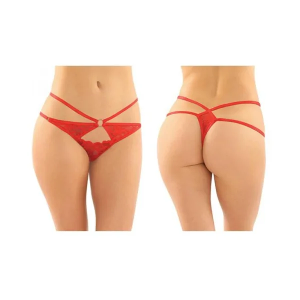 Jasmine Strappy Lace Thong With Front Keyhole Cutout 6-pack S/m Red