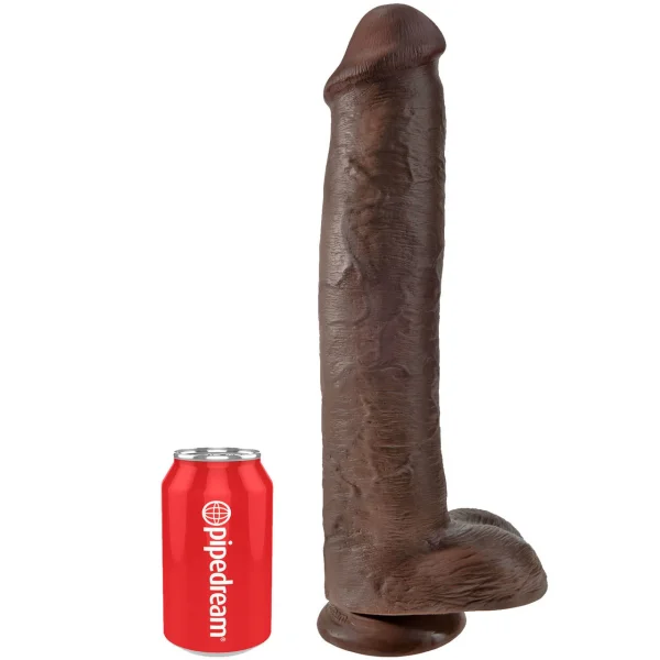 King Cock 15" Suction Cup Dildo With Balls - Chocolate