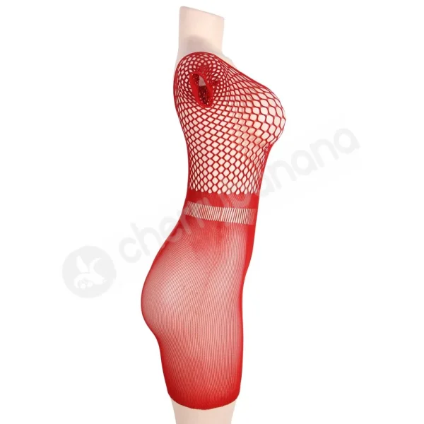 Cherry Banana Red Crotchet Mesh Mini Chemise Dress