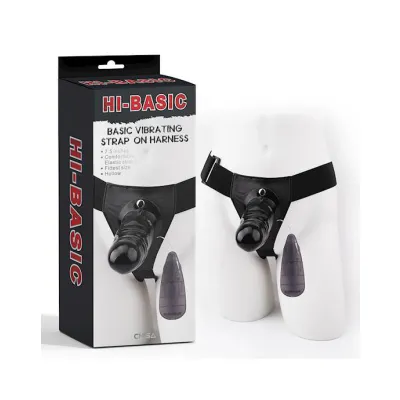 Basic Vibrating Strap on Harness 7 5 Inch Black