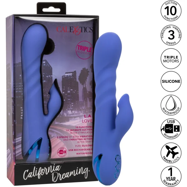 California Dreaming L.A. Love Thrusting Rabbit Style Silicone Rechargeable Vibrator by CalExotics