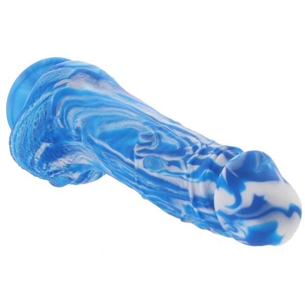 Twisted Love Twisted Dong 6" Silicone Suction Cup Dildo With Balls By CalExotics - Blue & White