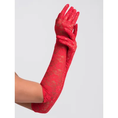 Lovehoney Plus Size Red Elbow Length Lace Gloves