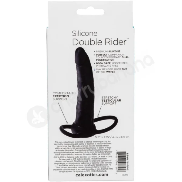Calexotics Silicone Black Double Rider Dual Penetration Cock-ring Strap-on
