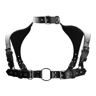 Ouch Gladiator Style Leather Harness with Neck Collar