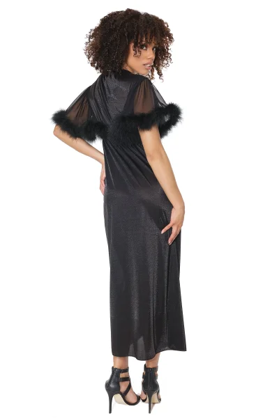 Black Sparkle Stretch Mesh Marabou Robe — image 18 of 22