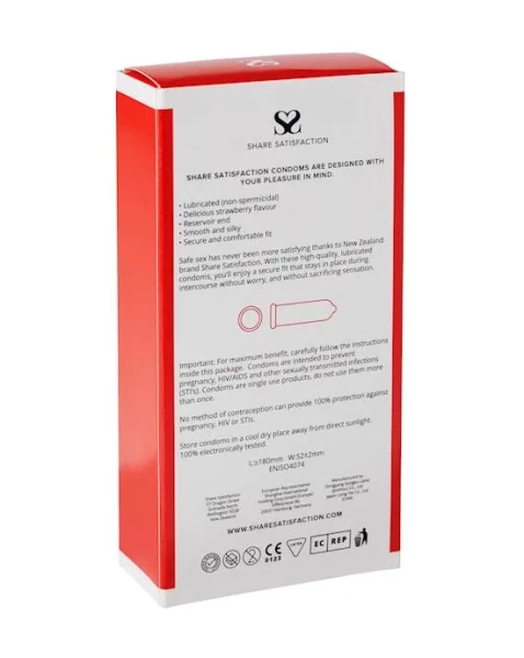 Share Satisfaction Strawberry Flavoured Condom - 12 Pack - Strawberry
