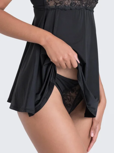 Lovehoney Lotus Black Sheer Embroidered Chemise Set