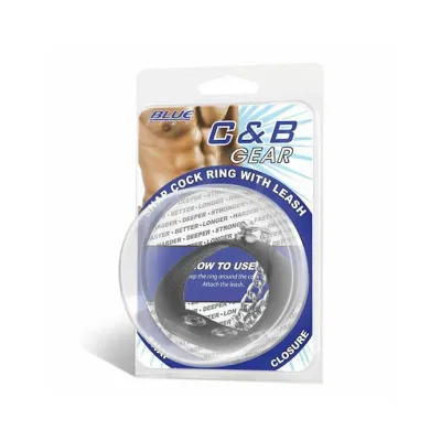 Snap Cock Ring With Leash Silver