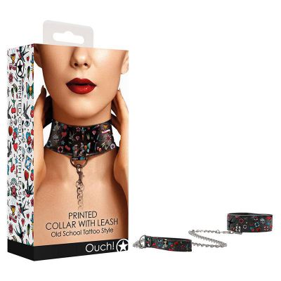 OUCH Printed Collar With Leash Old Sc