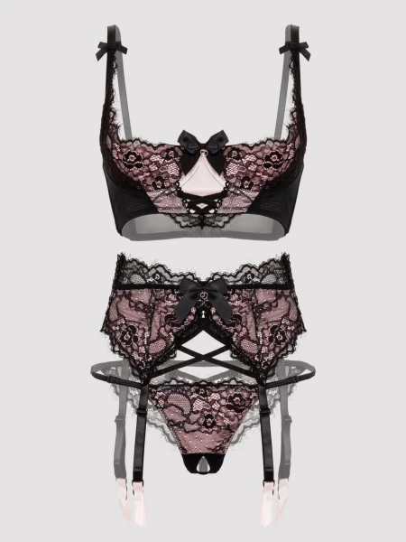 Lovehoney Boudoir Belle Blush Pink Quarter Cup Bra Set