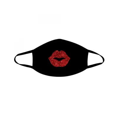 Kiss Lips Face Mask in Black