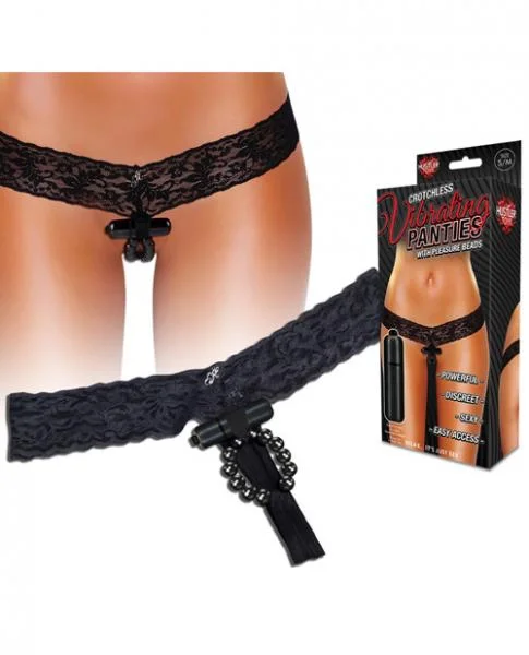Hustler Crotchless Vibrating Lace Panties Beads Black M/L — image 4 of 6