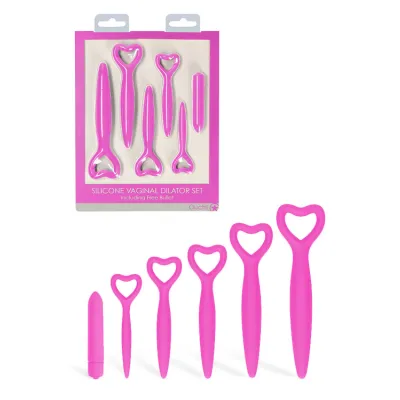 Shots Toys Pink Silicone Vaginal Dilators with Heart Handle