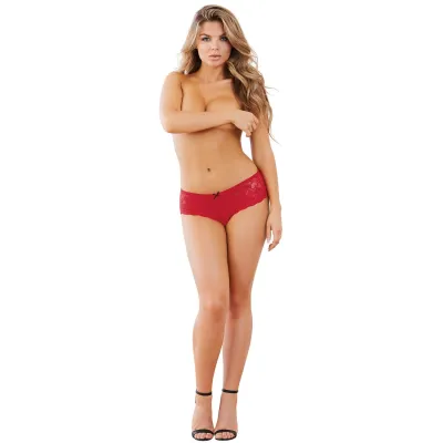 Open Crotch Lace Boy Short Medium Ruby