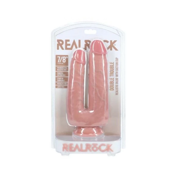Couples Dildos: Realrock Double Trouble 7 In. / 8 In. Dildo Beige
