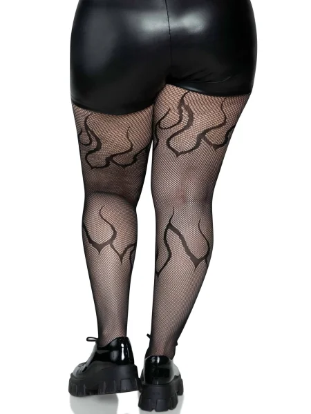 Flame Net Tights - 1x-2x - Black