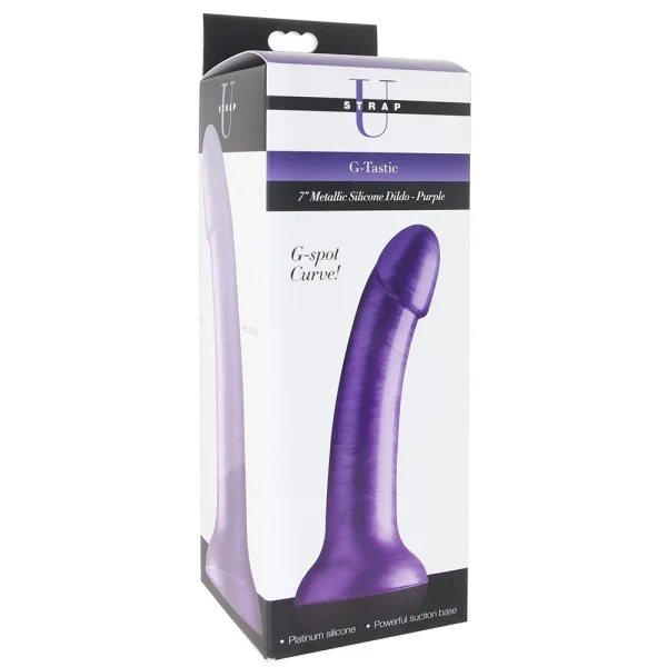 Strap U G-Tastic Silicone 7" G-Spot Dildo With Suction Cup Base - Metallic Purple