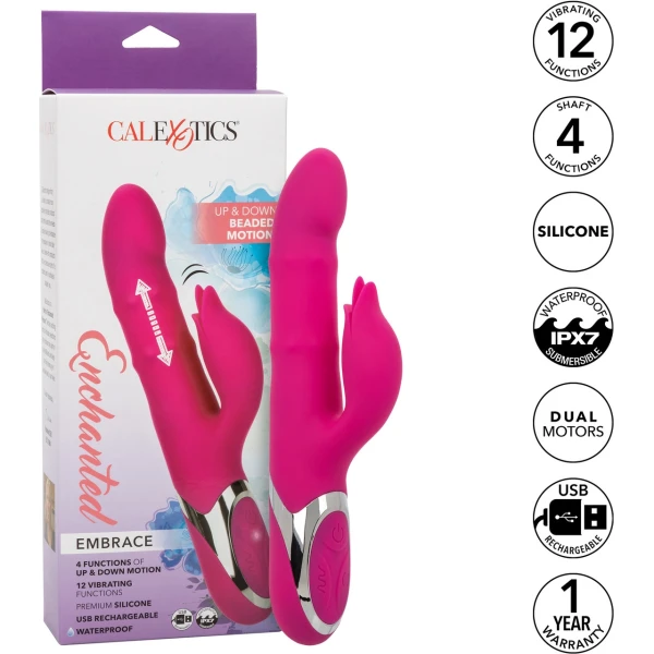 Enchanted Embrace Rechargeable Silicone Dual Stimulation Vibrator With Thrusting Beads By CalExotics