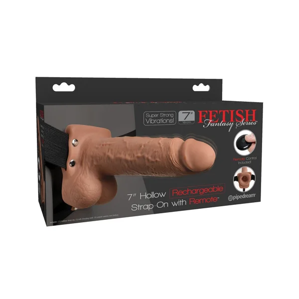 Fetish Fantasy Series 7" Hollow Rechargeable Strap-on With Remote - Tan — image 10 of 17