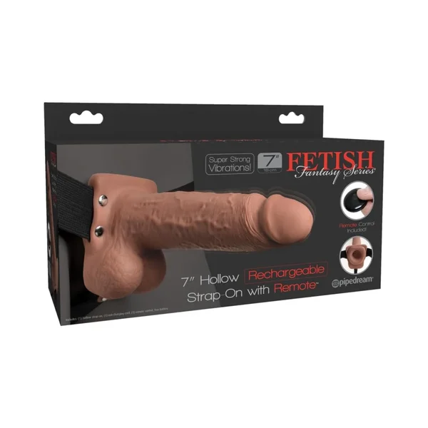 Fetish Fantasy Series 7" Hollow Rechargeable Strap-on With Remote - Tan — image 11 of 17