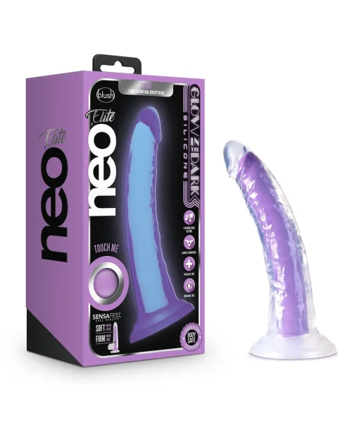 Neo Elite - Glow-in-the-dark Light - 7-inch Silicone Dual-density Dildo - Neon Purple