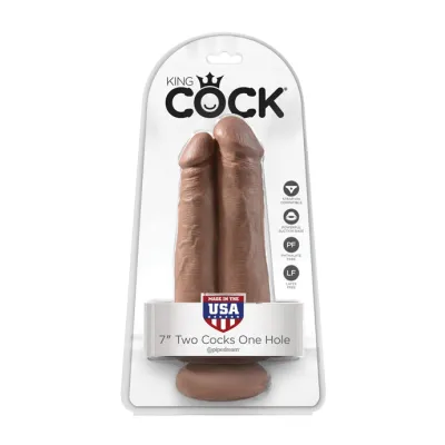 King Cock 7 Inch Two Cocks One Hole Tan 7 Inch