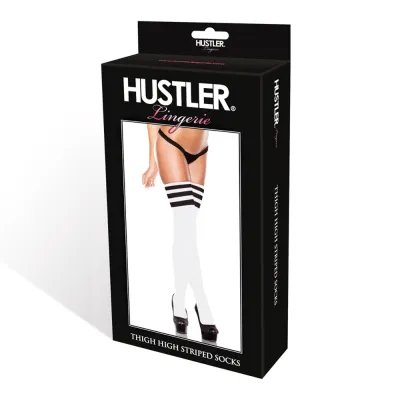 Hustler Thigh High Striped Socks White Black