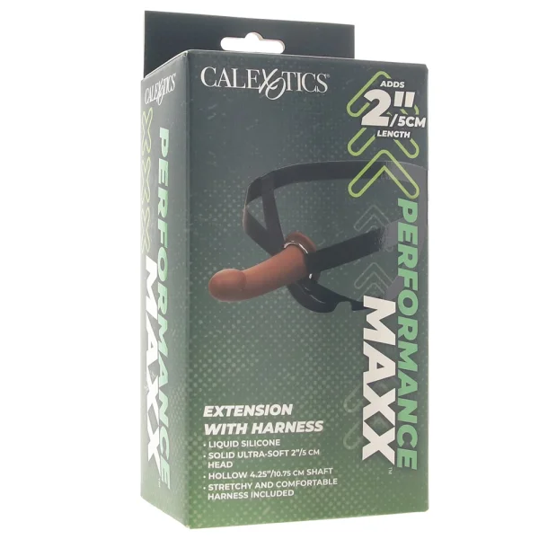Performance Maxx Silicone 6.25" Hollow Penis Extension With Harness By CalExotics - Chocolate