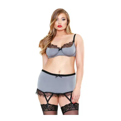 Curve Eyelash Trim Bra Skirt G string Grey 1X 2X