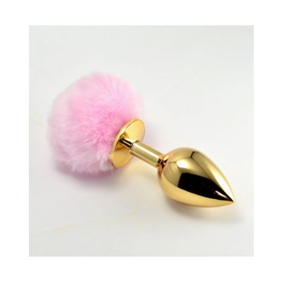 Gold Butt Plug With Rabbit Tail Pink