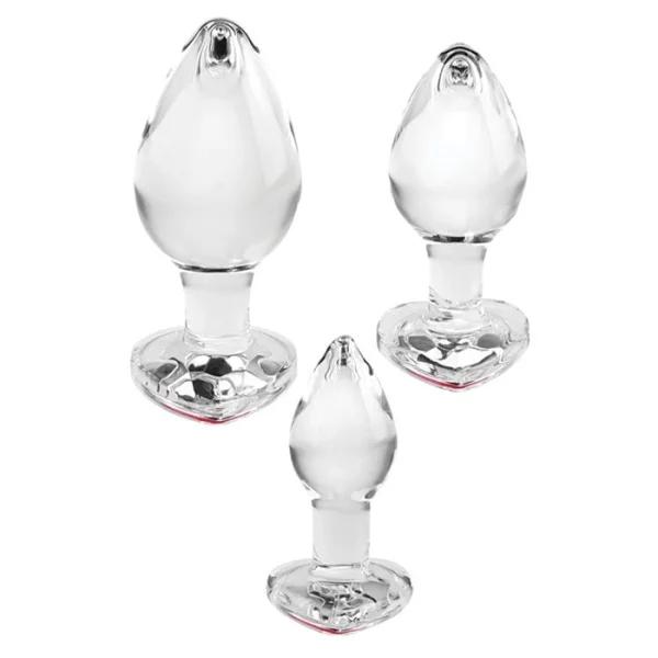 Adam & Eve Red Heart Gem Glass Plug Set