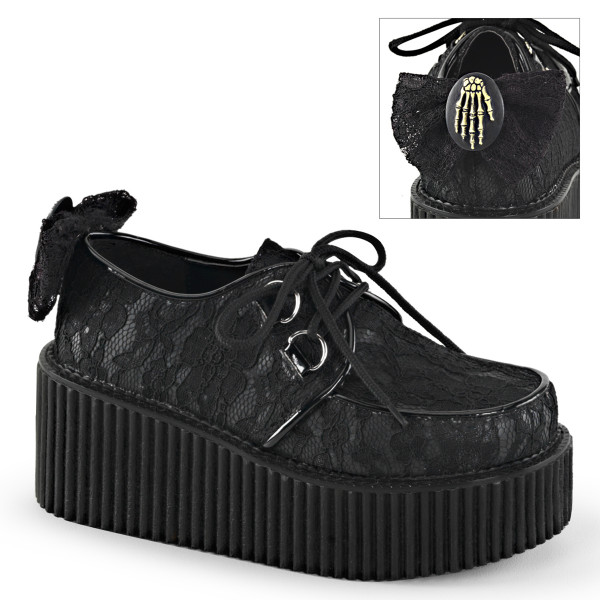 3 inches PF Lace-Overlay Creeper w/Bow & Skeleton Hand Detail