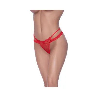 Women s Lingerie Magic Silk Ooh La Lace Cross Strap Split Crotch Tanga Red L xl